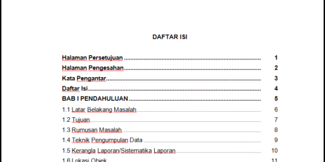 Cara Membuat Daftar Isi Nomor Halaman