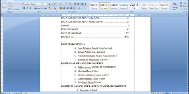 Cara Membuat Daftar Isi I Ii Iii