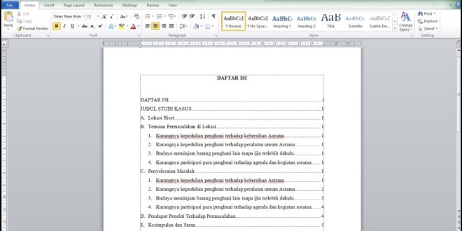 Cara Membuat Daftar Isi Dan Nomor Halaman Di Word 2010