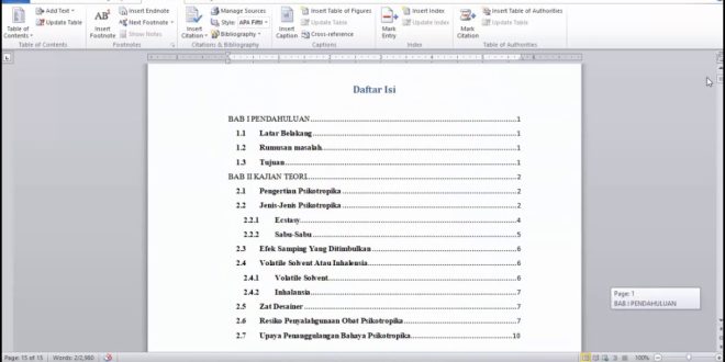 Cara Membuat Daftar Isi Dan Nomor Halaman
