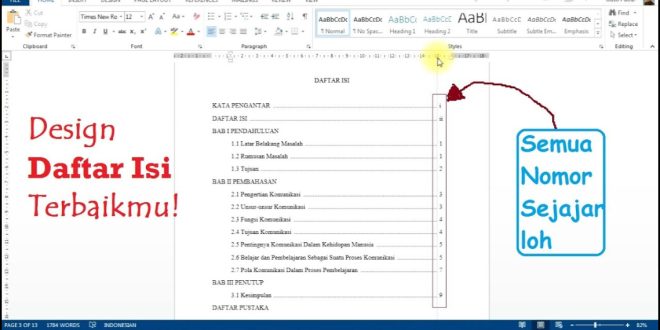 Cara Membuat Daftar Isi Rata Kanan