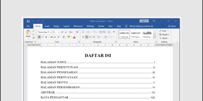 Cara Membuat Daftar Isi Otomatis Di Word 2016