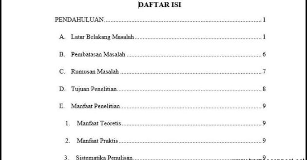 Cara Membuat Daftar Isi Tanpa Nomor Halaman