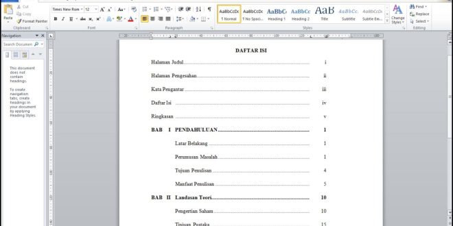 Cara Membuat Daftar Isi Menggunakan Tab